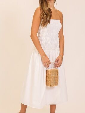 Lumiere white strapless smocked midi dress